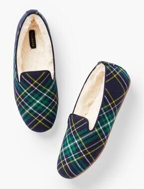 Talbot's Women's Cabin Plaid Slippers Navy Green Size 7